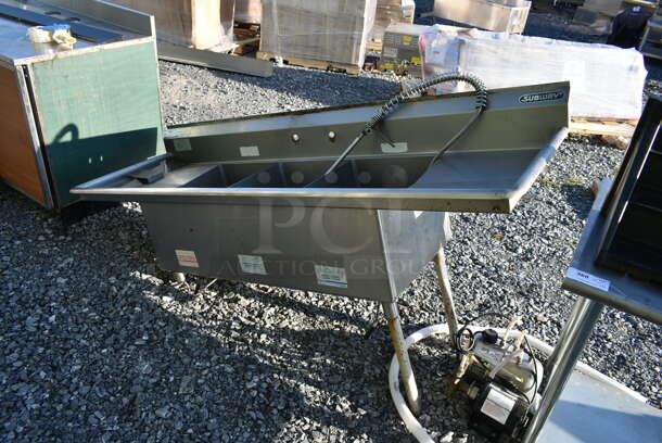 Stainless Steel Sink w/ Dual Drain Boards, Faucet, Handles and Spray Nozzle Attachment. Missing Some Legs. - Image 1 of 8