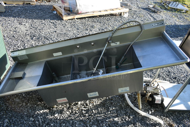 Stainless Steel Sink w/ Dual Drain Boards, Faucet, Handles and Spray Nozzle Attachment. Missing Some Legs. - Image 2 of 8