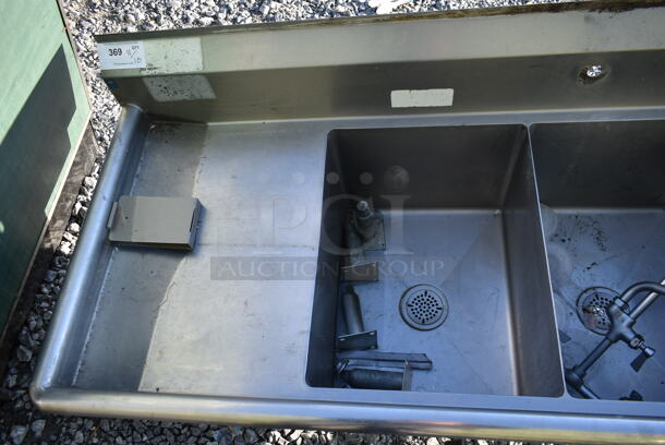 Stainless Steel Sink w/ Dual Drain Boards, Faucet, Handles and Spray Nozzle Attachment. Missing Some Legs. - Image 3 of 8