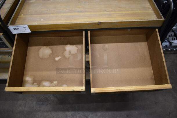 Wooden 2 Tier Cart w/ 2 Drawers and Metal Frame on Casters. - Image 5 of 5