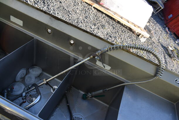 Stainless Steel Sink w/ Dual Drain Boards, Faucet, Handles and Spray Nozzle Attachment. Missing Some Legs. - Image 6 of 8