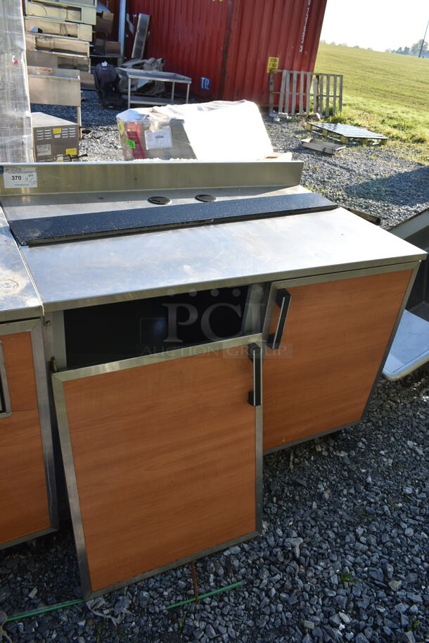 Duke Stainless Steel Commercial Counter w/ Back Splash, 2 Wood Pattern Doors and Contents. - Image 1 of 7