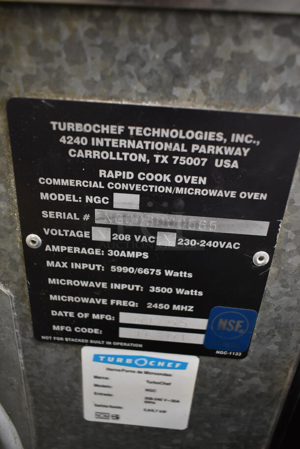 Turbochef NGC Stainless Steel Commercial Countertop Electric Powered Rapid Cook Oven. 208/240 Volts, 1 Phase.  - Image 8 of 8