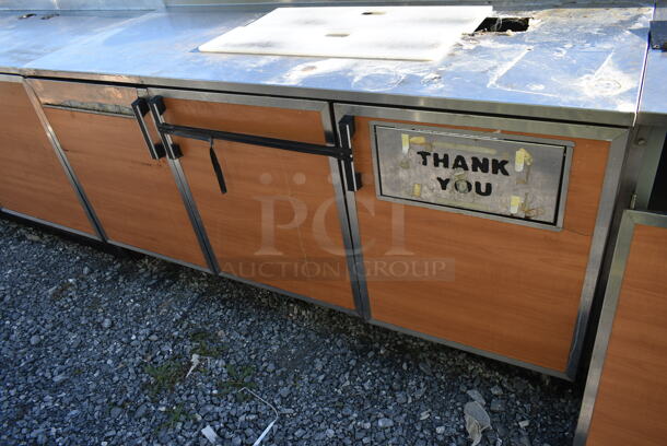 Duke Stainless Steel Commercial Counter w/ Back Splash, 3 Wood Pattern Doors - Image 3 of 7