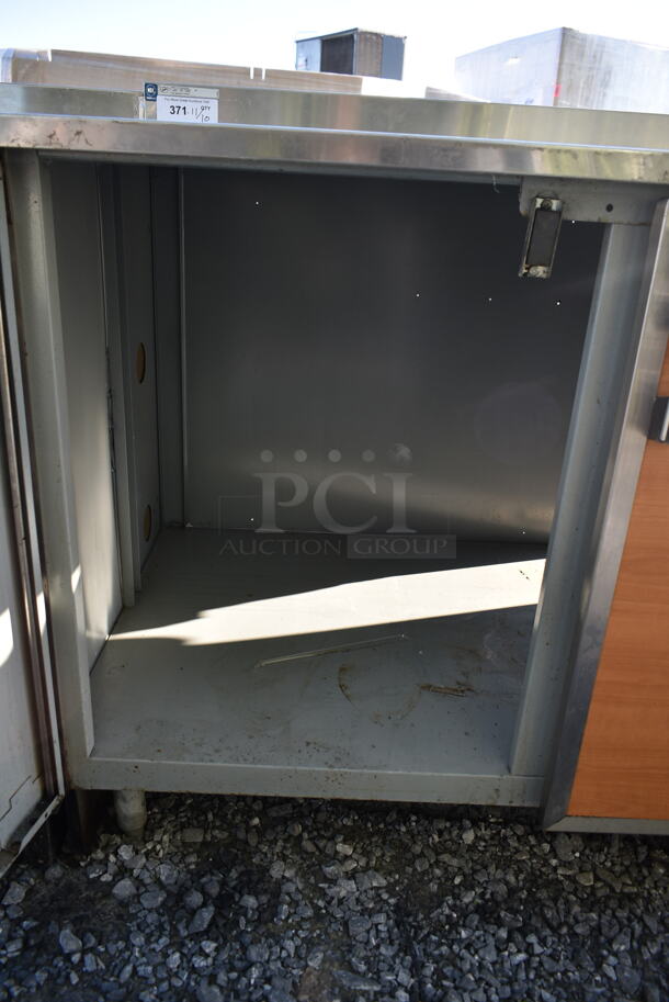 Duke Stainless Steel Commercial Counter w/ Back Splash, 3 Wood Pattern Doors - Image 5 of 7