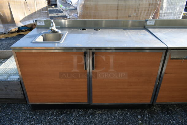 Duke Stainless Steel Commercial Counter w/ Sink Bay, Faucet, Handle, Back Splash and 2 Wood Pattern Doors. - Image 1 of 7