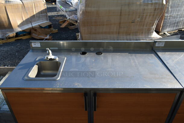 Duke Stainless Steel Commercial Counter w/ Sink Bay, Faucet, Handle, Back Splash and 2 Wood Pattern Doors. - Image 2 of 7