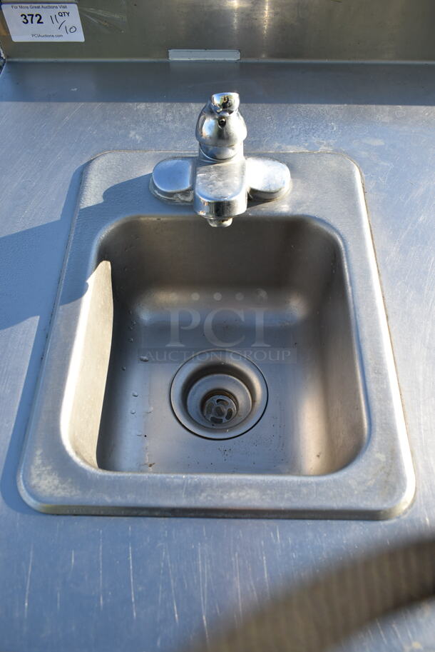 Duke Stainless Steel Commercial Counter w/ Sink Bay, Faucet, Handle, Back Splash and 2 Wood Pattern Doors. - Image 5 of 7