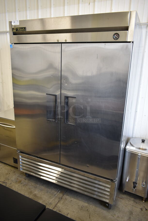 2011 True T-49F ENERGY STAR Stainless Steel Commercial 2 Door Reach In Freezer w/ Poly Coated Racks on Commercial Casters. 115 Volts, 1 Phase. Tested and Powers On But Does Not Get Cold - Image 1 of 8