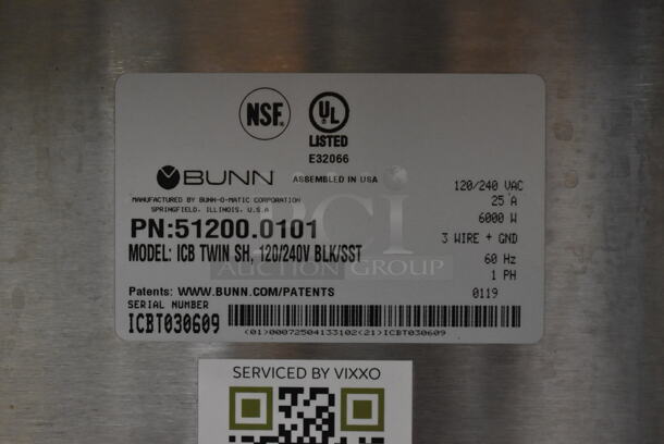 2019 Bunn ICB TWIN SH Stainless Steel Commercial Countertop Double Coffee Machine w/ Hot Water Dispenser. 120/240 Volts, 1 Phase.  - Image 6 of 6