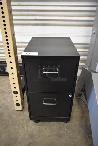 Metal Black 2 Drawer Filing Cabinet on Casters. Comes w/ Key.