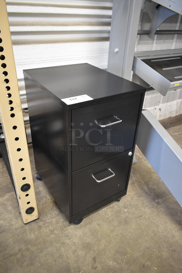 Metal Black 2 Drawer Filing Cabinet on Casters. Comes w/ Key. - Image 2 of 7