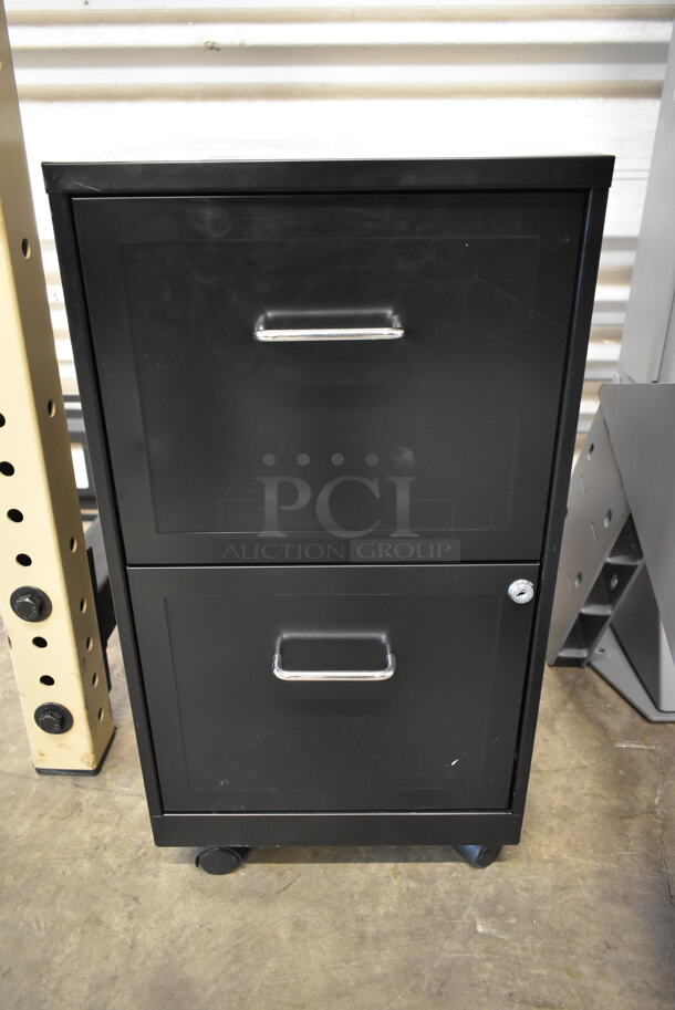 Metal Black 2 Drawer Filing Cabinet on Casters. Comes w/ Key. - Image 3 of 7