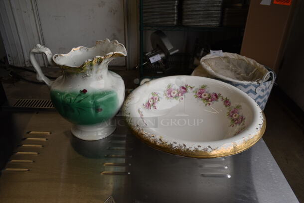 ALL ONE MONEY! Lot of 2 Ceramic Items; Bowl and Pitcher. - Image 1 of 6