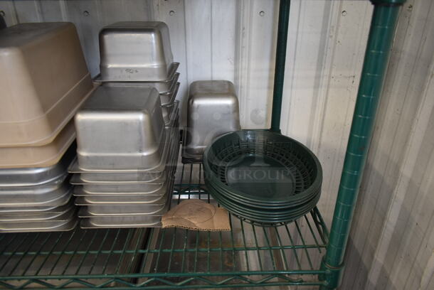 ALL ONE MONEY! Four Tier Lot of Various Items Including Stainless Steel Drop In Bins, and Metal Baking Pans.  - Image 6 of 7