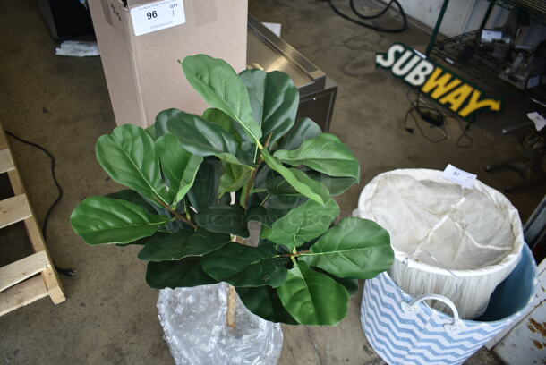BRAND NEW! 3' Fake Fiddle Leaf Fig Tree in Woven Basket. - Image 2 of 3