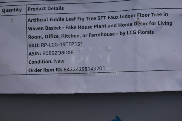 BRAND NEW! 3' Fake Fiddle Leaf Fig Tree in Woven Basket. - Image 3 of 3