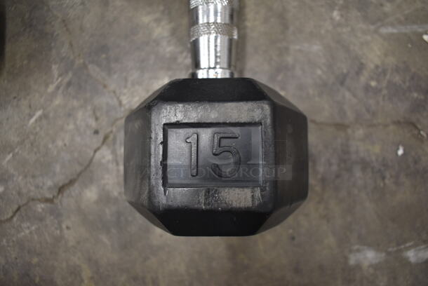 2 CFF Metal 15 Pound Rubber Hex Dumbbells. 2 Times Your Bid! - Image 6 of 6