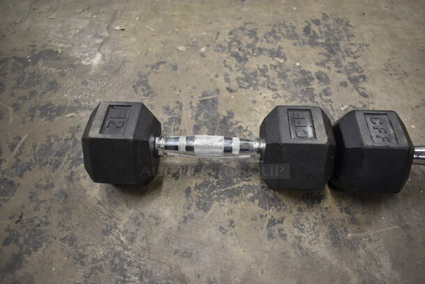 2 Metal 12 Pound Rubber Hex Dumbbells. Stock Picture - Cosmetic Condition May Vary. 2 Times Your Bid! - Image 3 of 6
