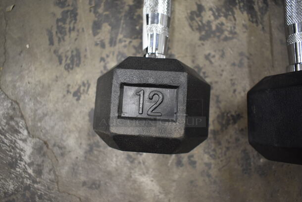 2 Metal 12 Pound Rubber Hex Dumbbells. Stock Picture - Cosmetic Condition May Vary. 2 Times Your Bid! - Image 6 of 6