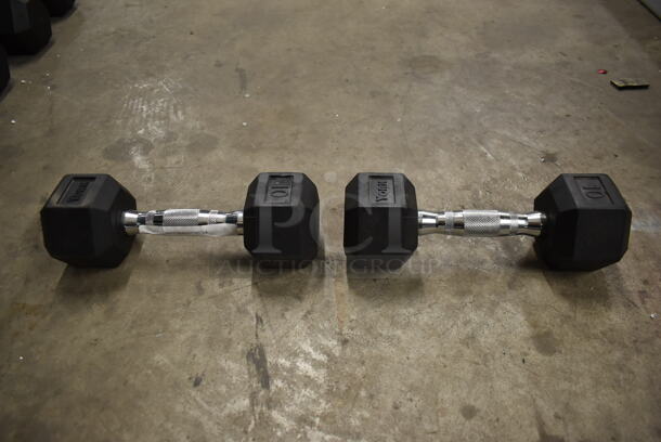 2 Metal 10 Pound Rubber Hex Dumbbells. Stock Picture - Cosmetic Condition May Vary. 2 Times Your Bid! - Image 2 of 6