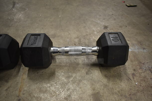 2 Metal 10 Pound Rubber Hex Dumbbells. Stock Picture - Cosmetic Condition May Vary. 2 Times Your Bid! - Image 4 of 6