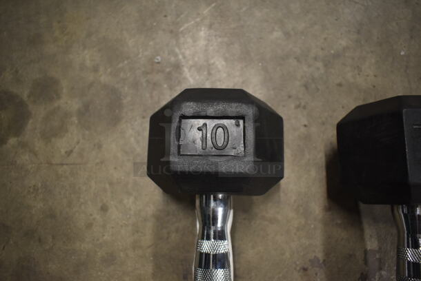 2 Metal 10 Pound Rubber Hex Dumbbells. Stock Picture - Cosmetic Condition May Vary. 2 Times Your Bid! - Image 5 of 6