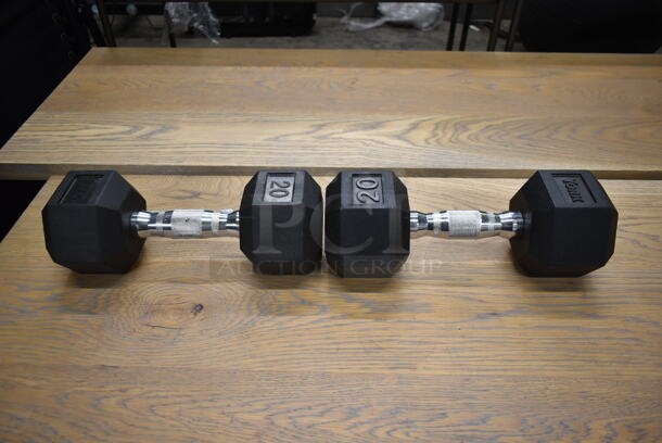 2 Metal 20 Pound Rubber Hex Dumbbells. Stock Picture - Cosmetic Condition May Vary. 2 Times Your Bid! - Image 2 of 6