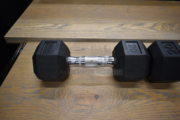 2 Metal 20 Pound Rubber Hex Dumbbells. Stock Picture - Cosmetic Condition May Vary. 2 Times Your Bid! - Image 3 of 6