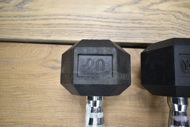 2 Metal 20 Pound Rubber Hex Dumbbells. Stock Picture - Cosmetic Condition May Vary. 2 Times Your Bid! - Image 5 of 6