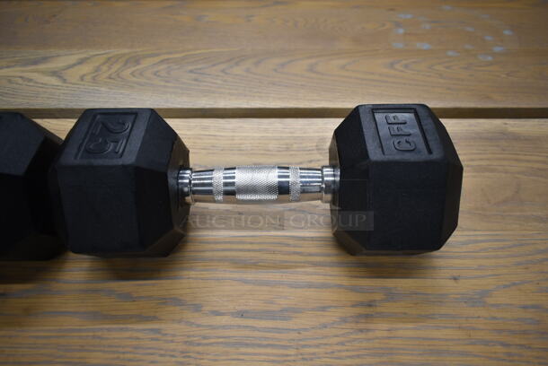 2 Metal 25 Pound Rubber Hex Dumbbells. Stock Picture - Cosmetic Condition May Vary. 2 Times Your Bid! - Image 4 of 6