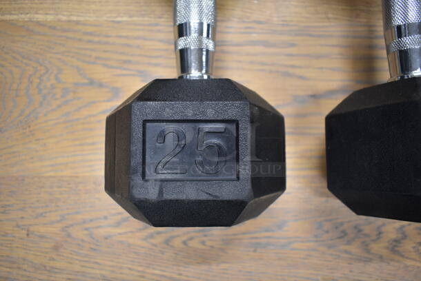 2 Metal 25 Pound Rubber Hex Dumbbells. Stock Picture - Cosmetic Condition May Vary. 2 Times Your Bid! - Image 5 of 6