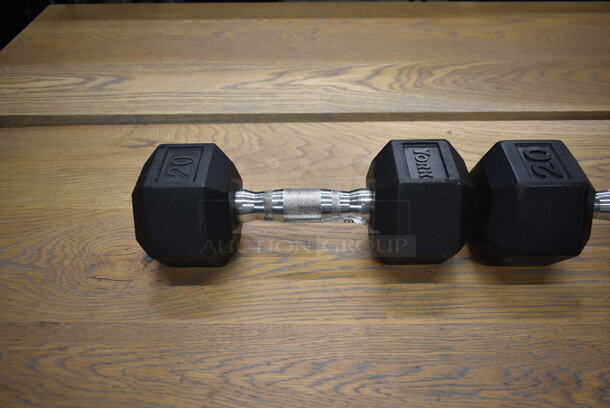 2 Metal 20 Pound Rubber Hex Dumbbells. Stock Picture - Cosmetic Condition May Vary. 2 Times Your Bid! - Image 3 of 6
