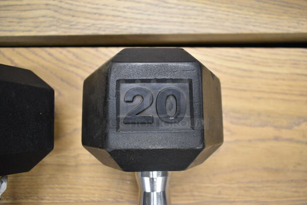 2 Metal 20 Pound Rubber Hex Dumbbells. Stock Picture - Cosmetic Condition May Vary. 2 Times Your Bid! - Image 6 of 6