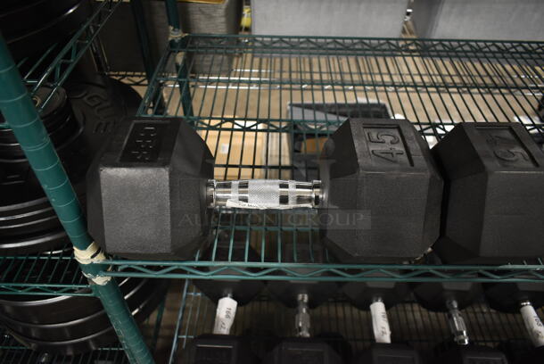 2 CFF Metal 45 Pound Rubber Hex Dumbbells. 2 Times Your Bid! - Image 3 of 6