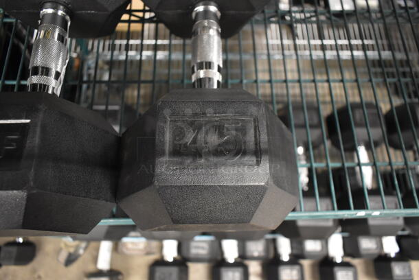 2 CFF Metal 45 Pound Rubber Hex Dumbbells. 2 Times Your Bid! - Image 6 of 6