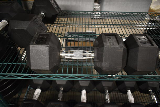 2 York Metal 40 Pound Rubber Hex Dumbbells. 2 Times Your Bid! - Image 3 of 6