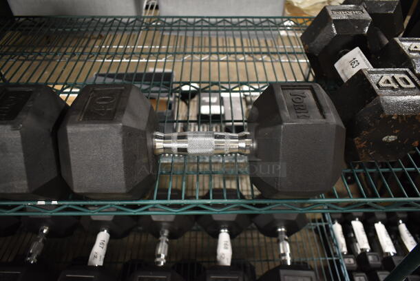 2 York Metal 40 Pound Rubber Hex Dumbbells. 2 Times Your Bid! - Image 4 of 6