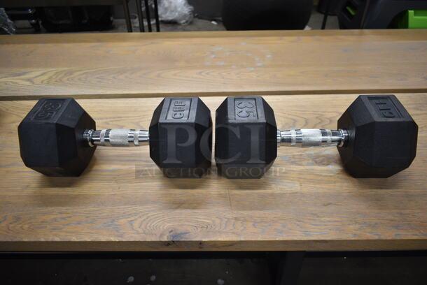 2 CFF Metal 35 Pound Rubber Hex Dumbbells. 2 Times Your Bid! - Image 2 of 6