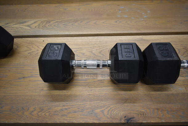 2 CFF Metal 35 Pound Rubber Hex Dumbbells. 2 Times Your Bid! - Image 3 of 6