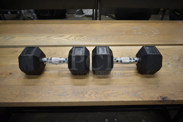 2 York Metal 30 Pound Rubber Hex Dumbbells. 2 Times Your Bid! - Image 2 of 6