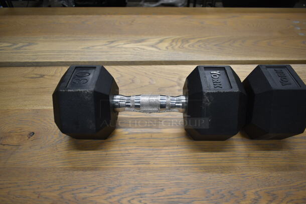 2 York Metal 30 Pound Rubber Hex Dumbbells. 2 Times Your Bid! - Image 3 of 6