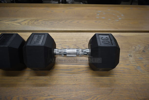 2 York Metal 30 Pound Rubber Hex Dumbbells. 2 Times Your Bid! - Image 4 of 6