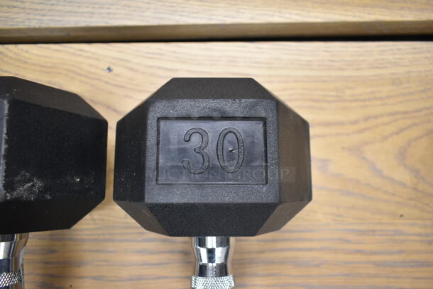 2 York Metal 30 Pound Rubber Hex Dumbbells. 2 Times Your Bid! - Image 6 of 6