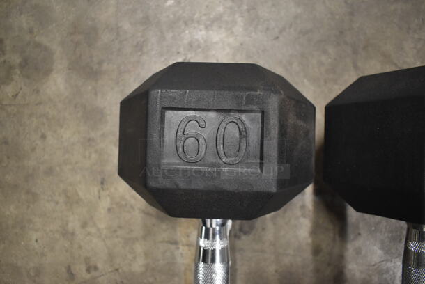 2 York Metal 60 Pound Rubber Hex Dumbbells. 2 Times Your Bid! - Image 5 of 6