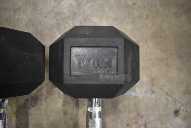 2 York Metal 60 Pound Rubber Hex Dumbbells. 2 Times Your Bid! - Image 6 of 6