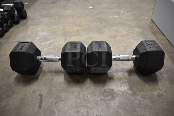 2 York Metal 55 Pound Rubber Hex Dumbbells. 2 Times Your Bid! - Image 2 of 6
