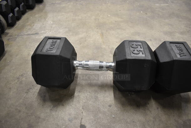 2 York Metal 55 Pound Rubber Hex Dumbbells. 2 Times Your Bid! - Image 3 of 6