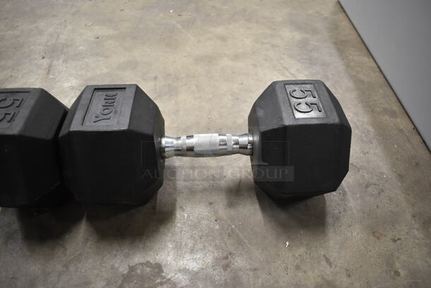 2 York Metal 55 Pound Rubber Hex Dumbbells. 2 Times Your Bid! - Image 4 of 6