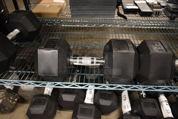 2 CFF Metal 50 Pound Rubber Hex Dumbbells. 2 Times Your Bid! - Image 3 of 6